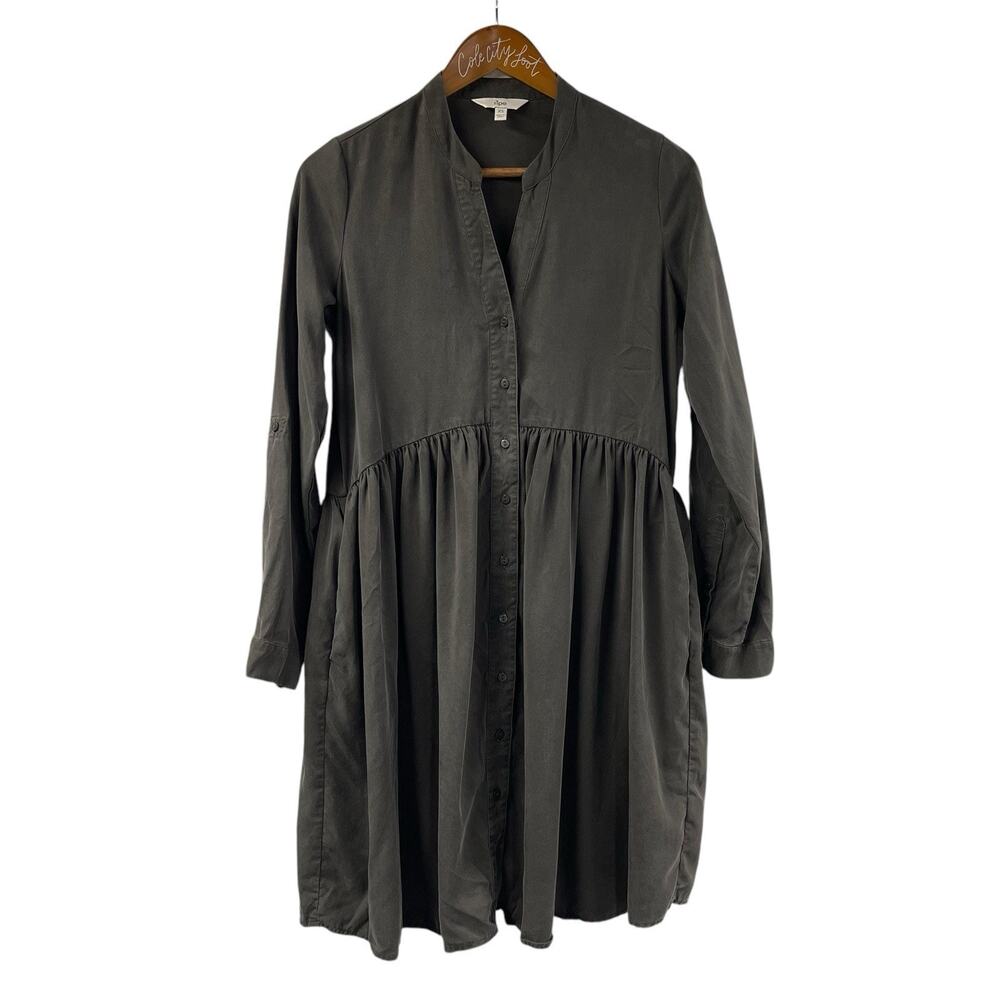 Ripe Maternity Shirt Dress XS 100% Lyocell Long Sleeve Green Button Thru